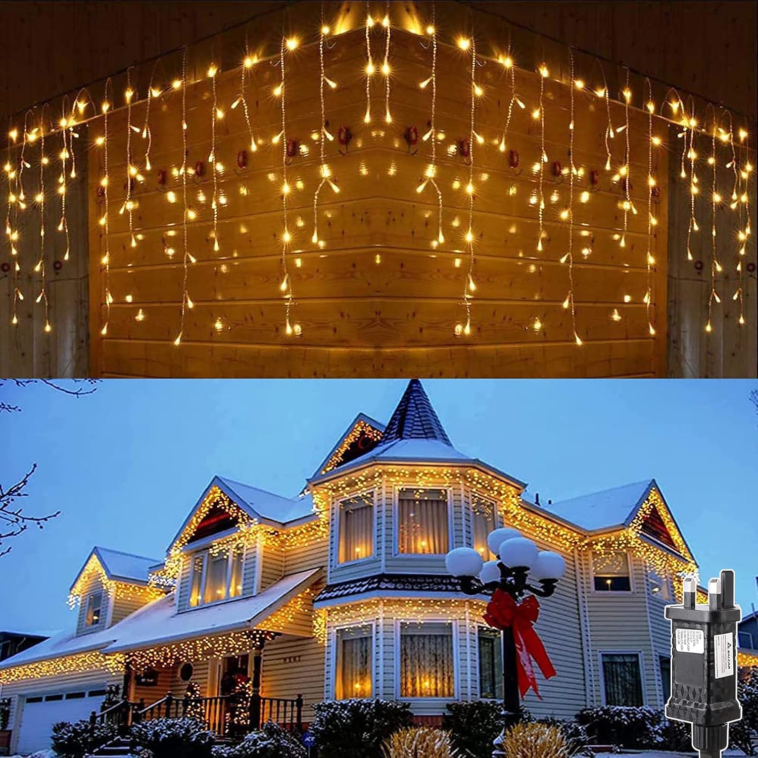 SALCAR 5m 200 LEDs Icicle Lights Mains Powered, Christmas Lights with 24 Drops,...