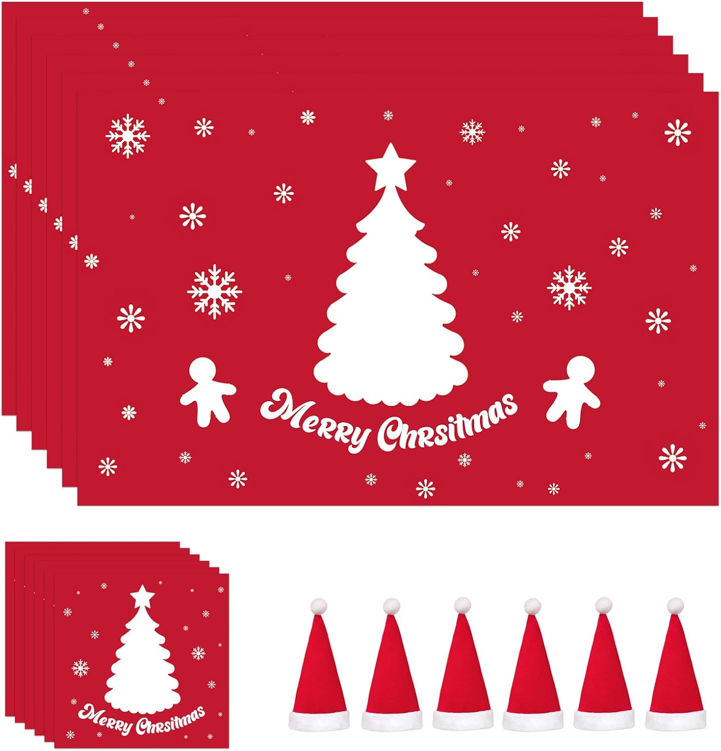 Christmas Table Decoration - 18Pcs Christmas Placemats Coasters Cutlery set, Chr...