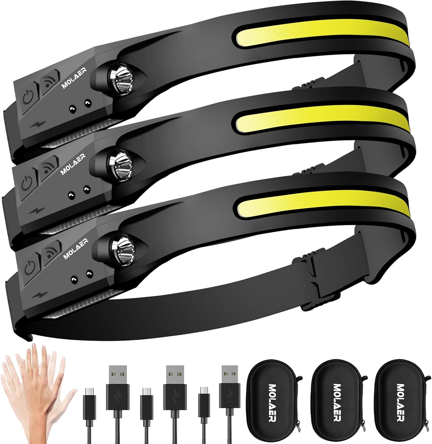 Headlamp Rechargeable, 230° Wide Beam Head Lamp, Motion Sensor LED Head lamp, 5...