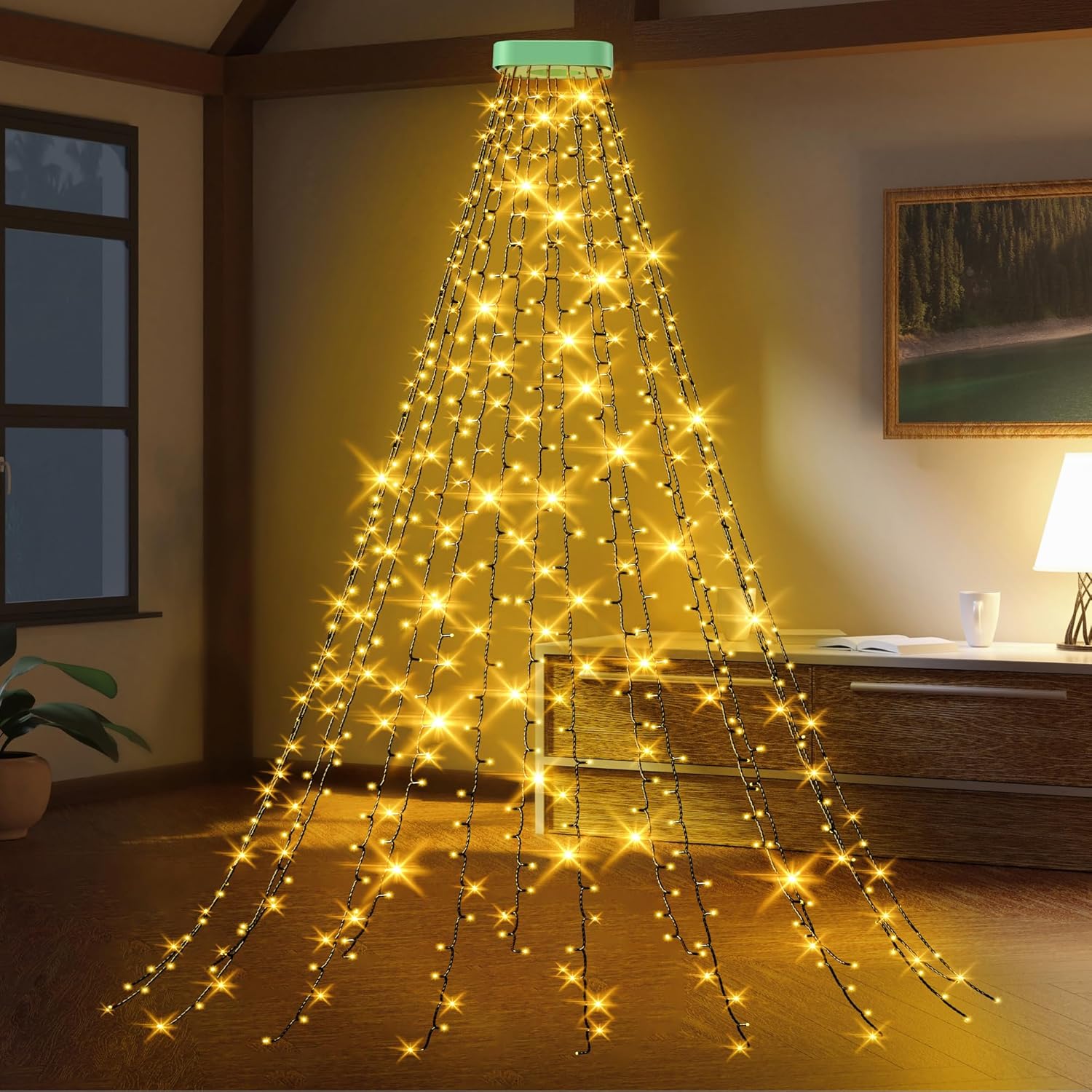 GYLEFY Christmas Tree Lights with Ring, 2Mx16 Lines Xmas Tree Lights 400LED Wate...