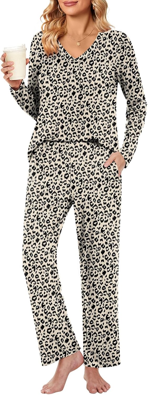 Bestbee Women's Pyjamas Set, 2 Piece Pleated Nightwear Set Long Sleeve Long Pant...
