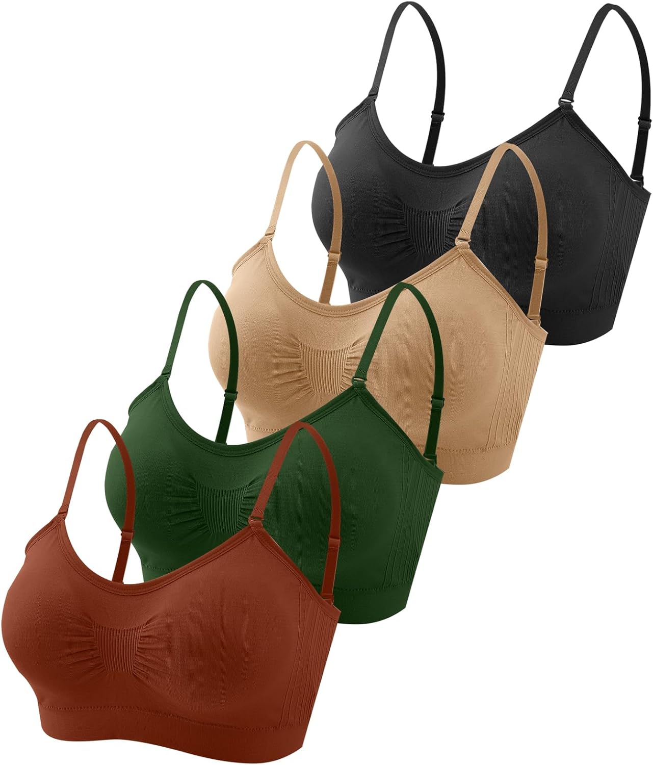Omisy 4 Pieces V Neck Padded Bralette Cami Bra Wireless Tank Top Bra Sports Bra...