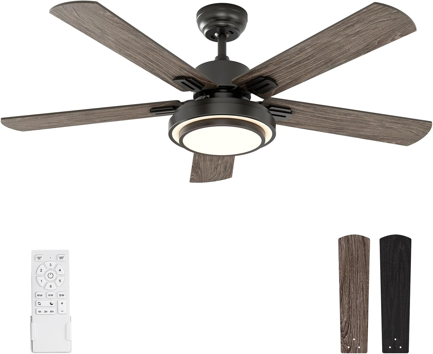 warmiplanet Ceiling Fans with Lights and Remote Control, 52 Inch, 6 Speeds Rever...