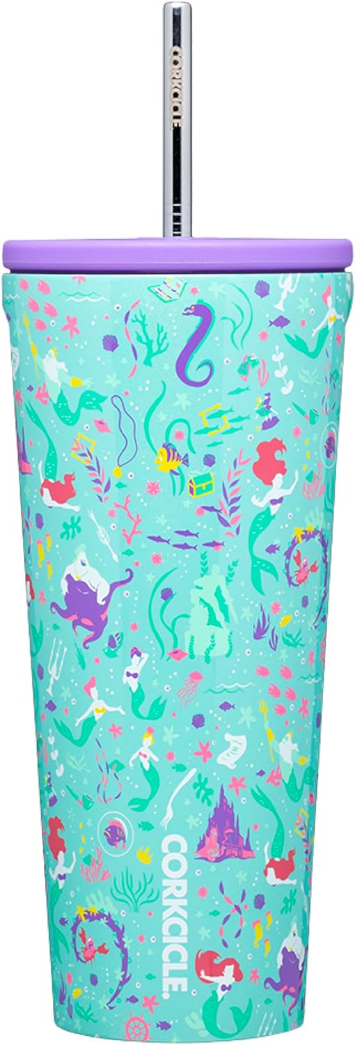 Corkcicle x Disney Princess Ariel Cold Cup Insulated Tumbler with Lid and Straw,...