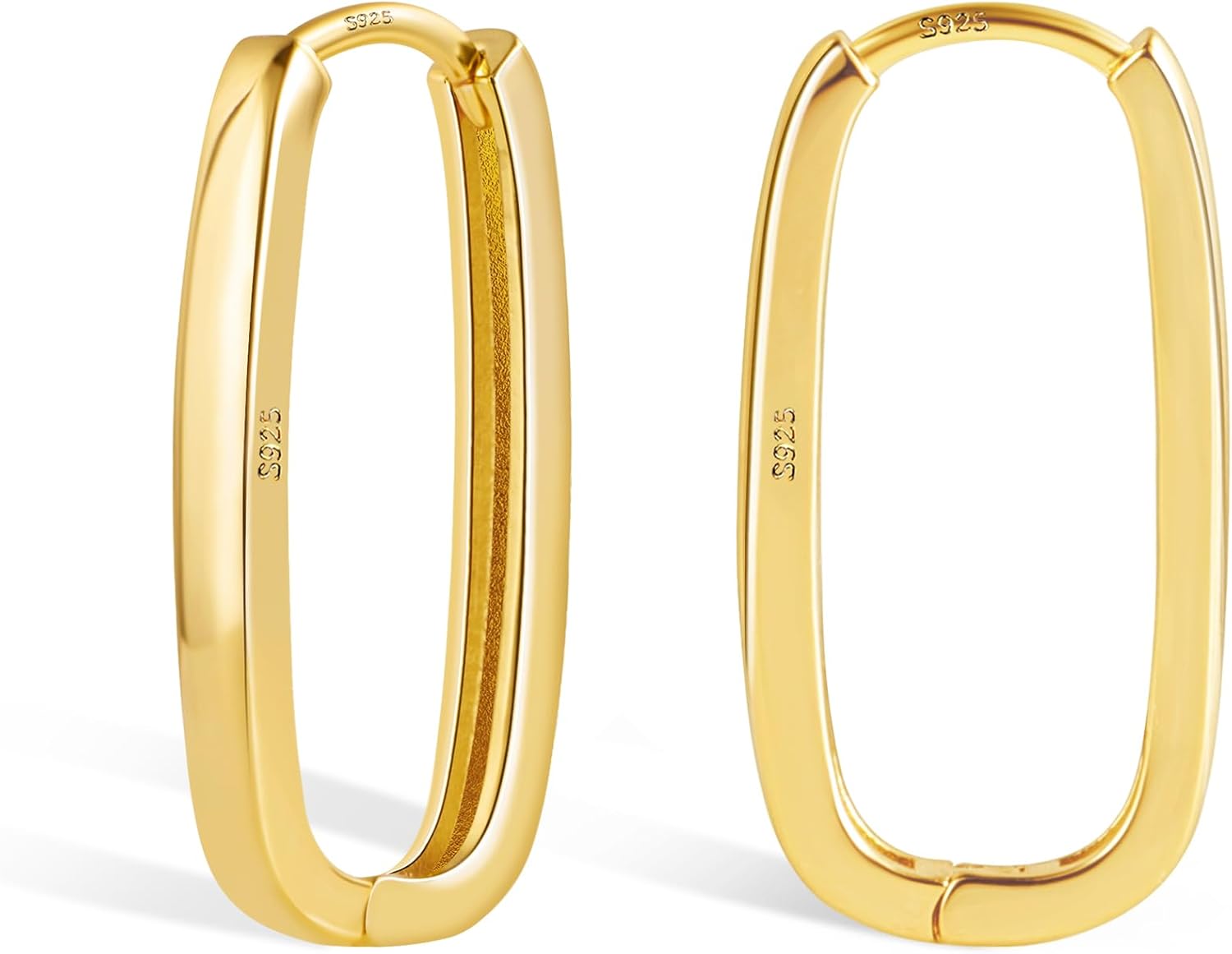 925 Sterling Silver Rectangle Hoop Earrings for Wo...