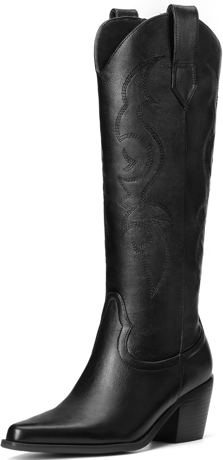 White Cowboy Boots for Women - Wide Calf Rhinestone Cowgirl Boots, Women Knee Hi...