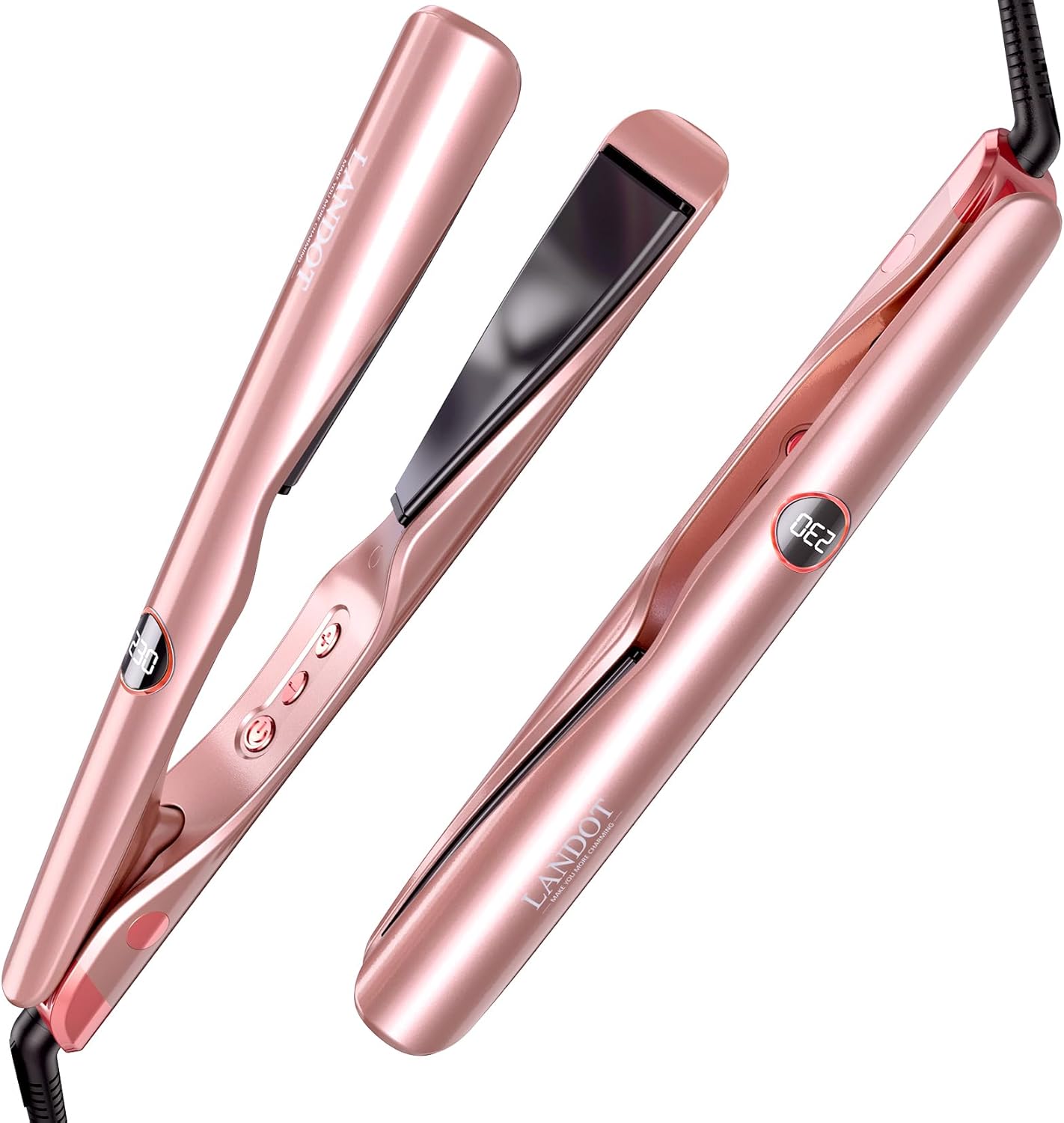 LANDOT Hair Straighteners and Curler 2 in 1 - Flat Iron Curling Tongs in One - T...