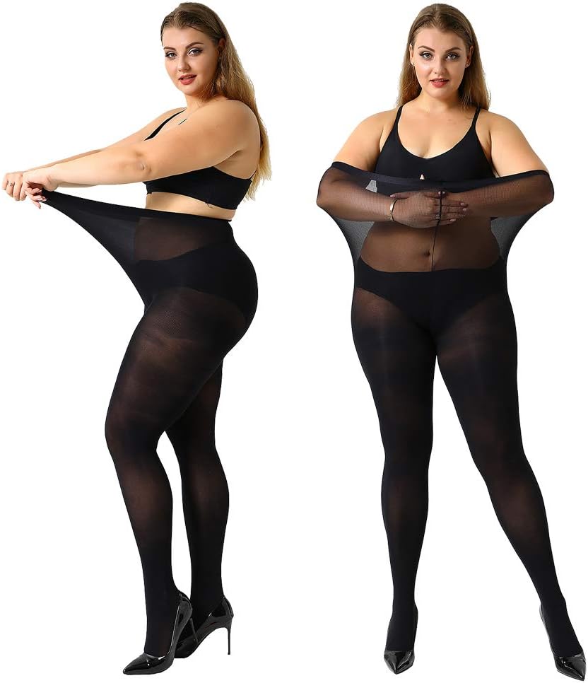 MANZI Women's 2 Pairs Control Top Pantyhose High Waist Plus Size Tights Ultra-So...