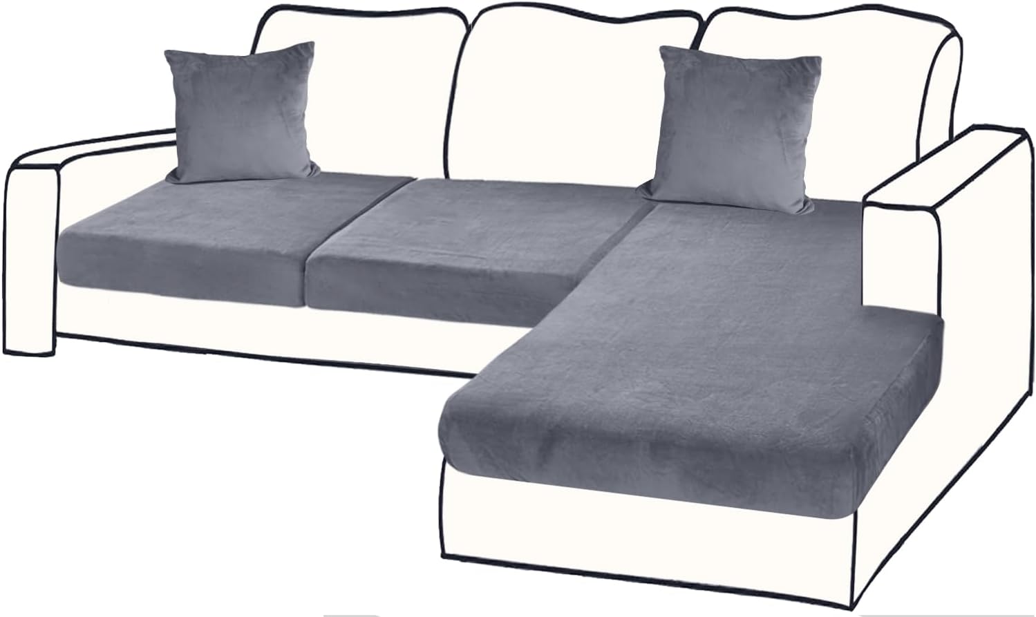 Sectional Couch Covers for 3-Piece Seat Cushion Velvet Separate L Shape Couch Co...