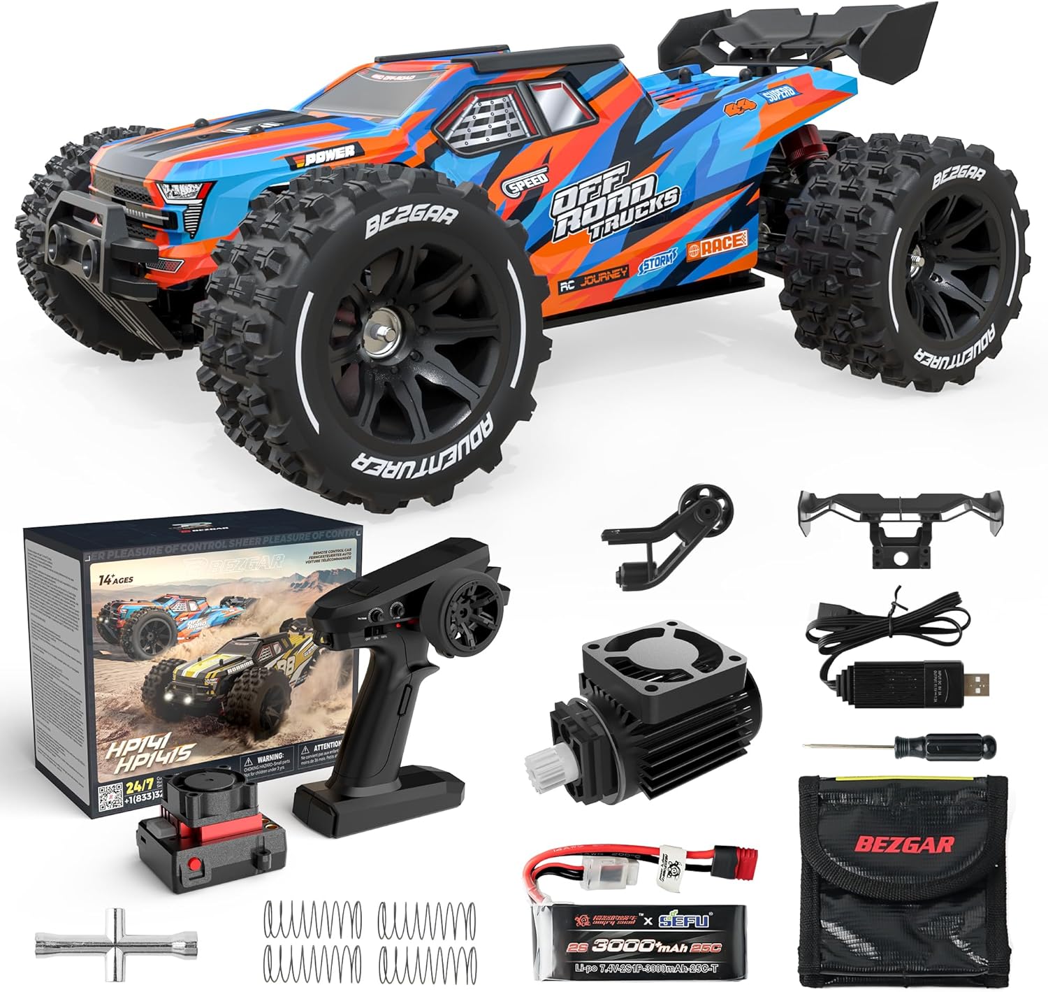 BEZGAR HP141 Fast RC Cars for Adults - Max 50MPH Brushless RC Car, RC Trucks 4x4...