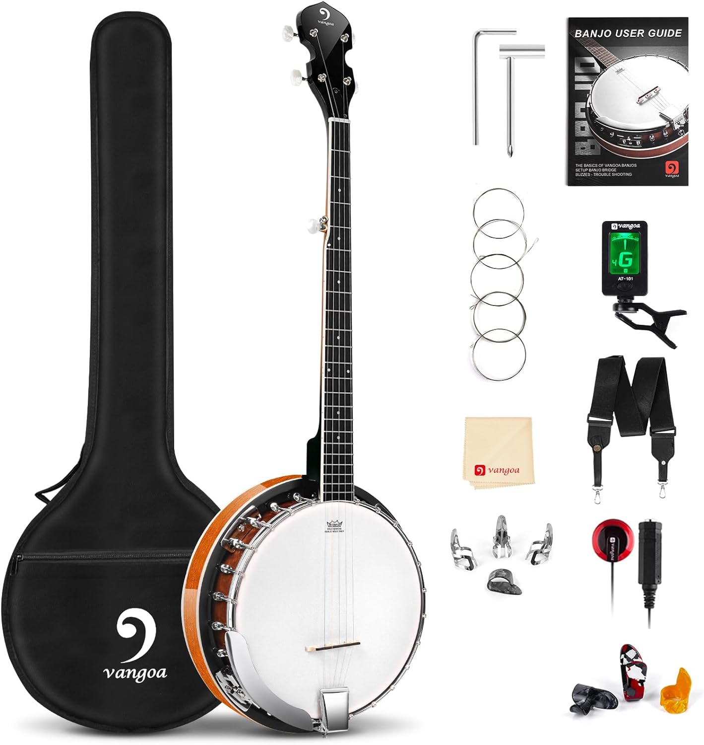 Vangoa 5 String Banjo Remo Head Closed Solid Back with beginner Kit, Tuner, Stra...
