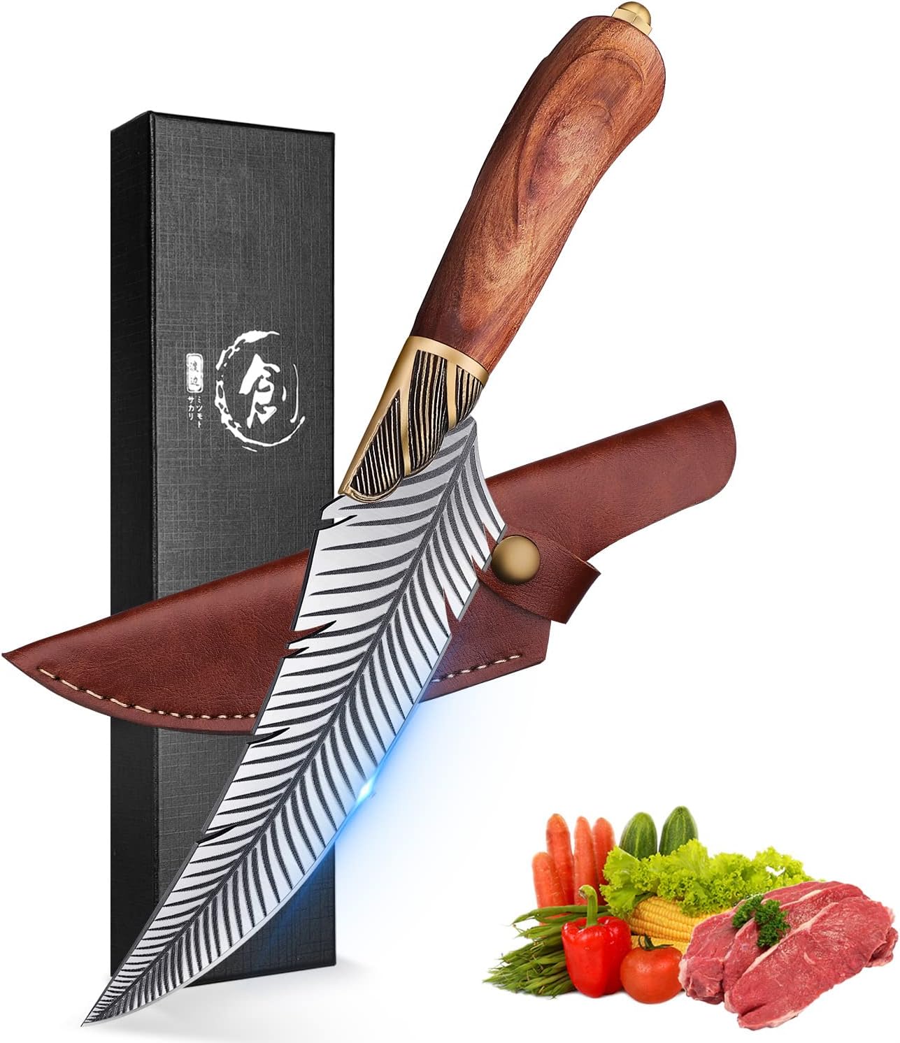 ROCOCO Feather Viking Boning Knife Japanese Forged in Fire Fancy Handmade Butche...