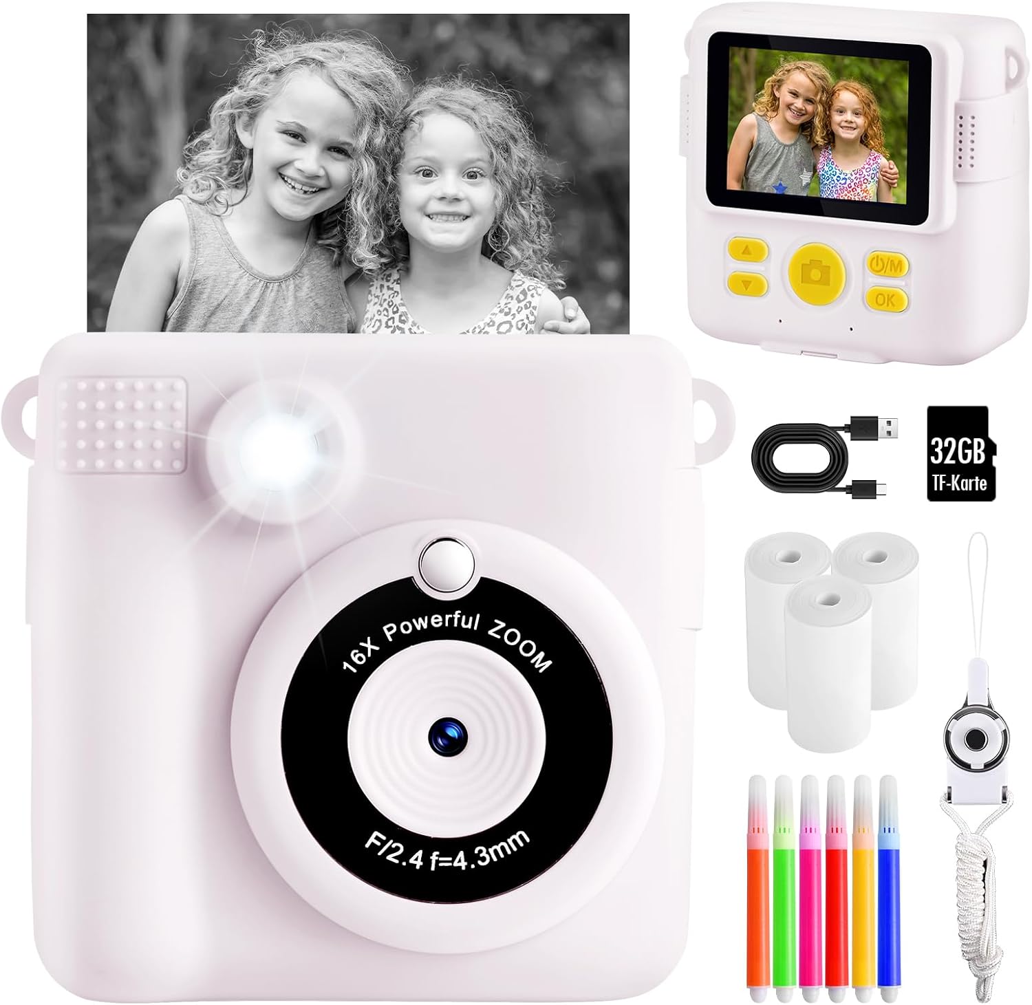 Kids Camera for Girls, Instant Camera for Kids with Print Photo Paper,1080P HD K...