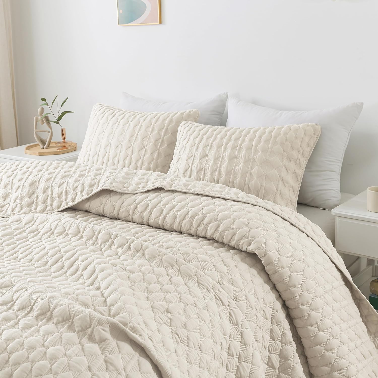 WDCOZY Ivory Oversized California Cal King Size Quilt Bedding Sets with 2 Pillow...