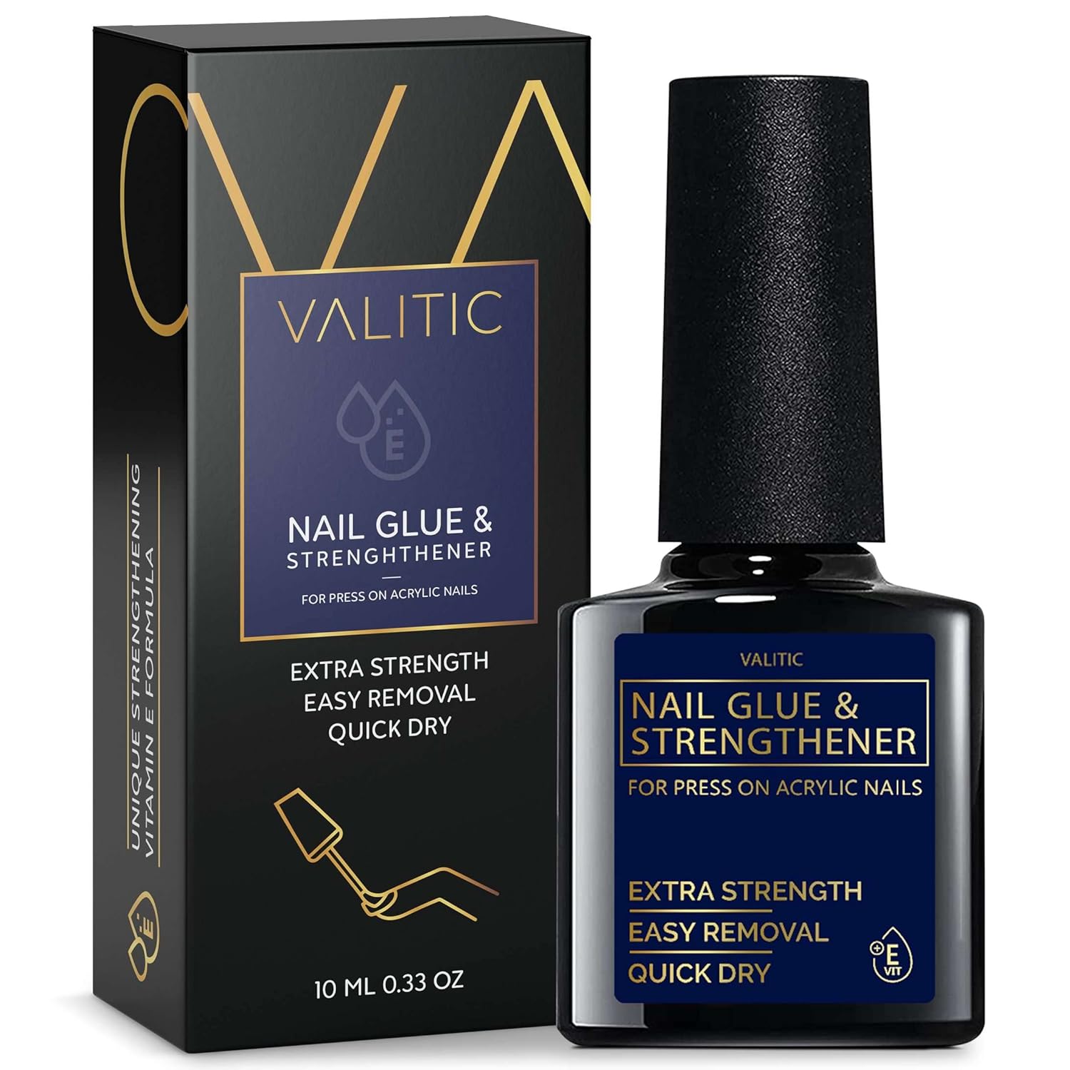 Valitic Nail Glue and Strengthener - Quick Dry Brush On Gel for Long Lasting Nai...