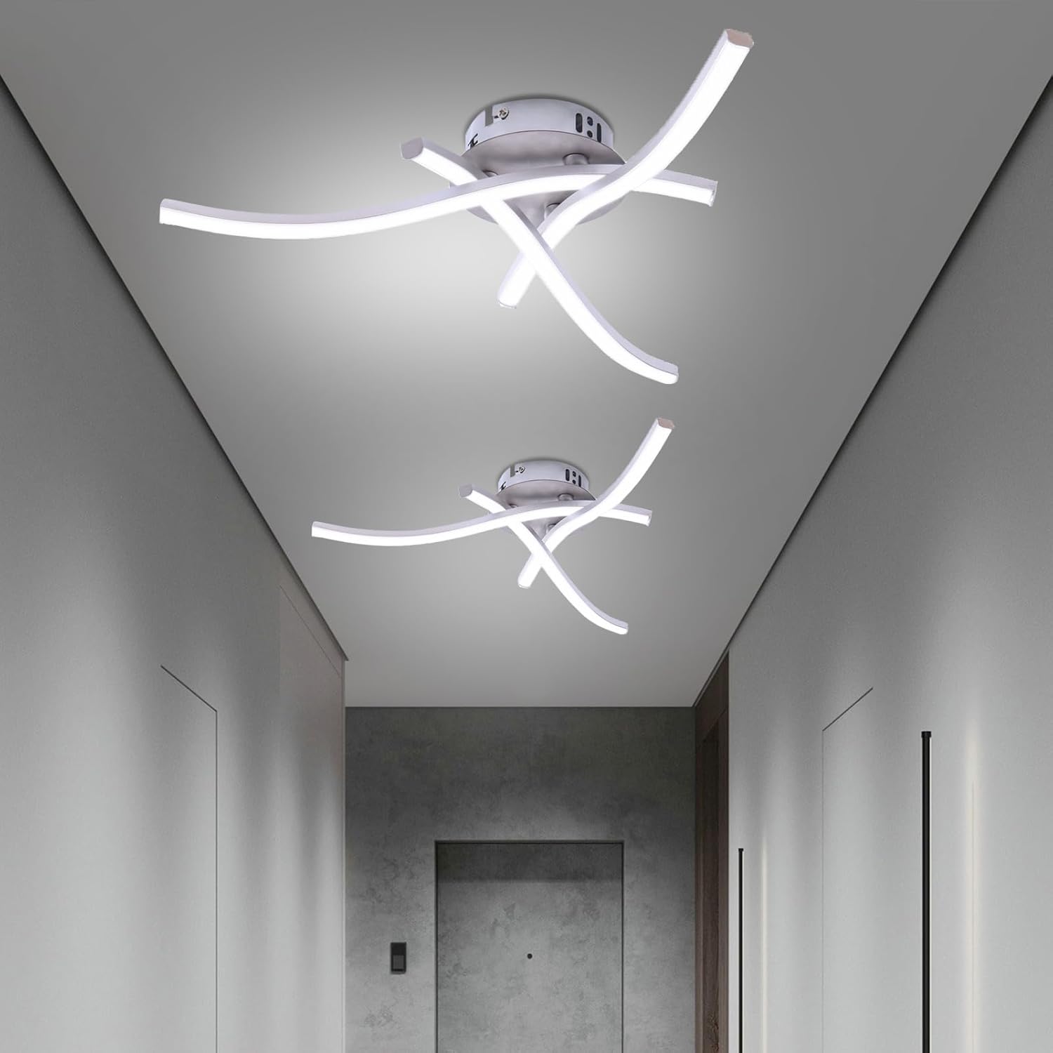 LED Ceiling Light, 2PCS Elegant Curved Design Ceiling Lights,3 Built-in LED Boar...