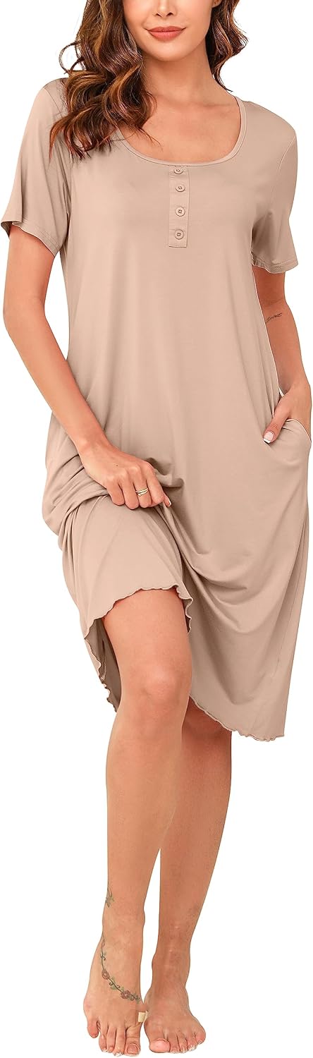 Vlazom Women's Nightdress, Ladies Soft Nighties U-Neck Nightshirts Short Sleeve...