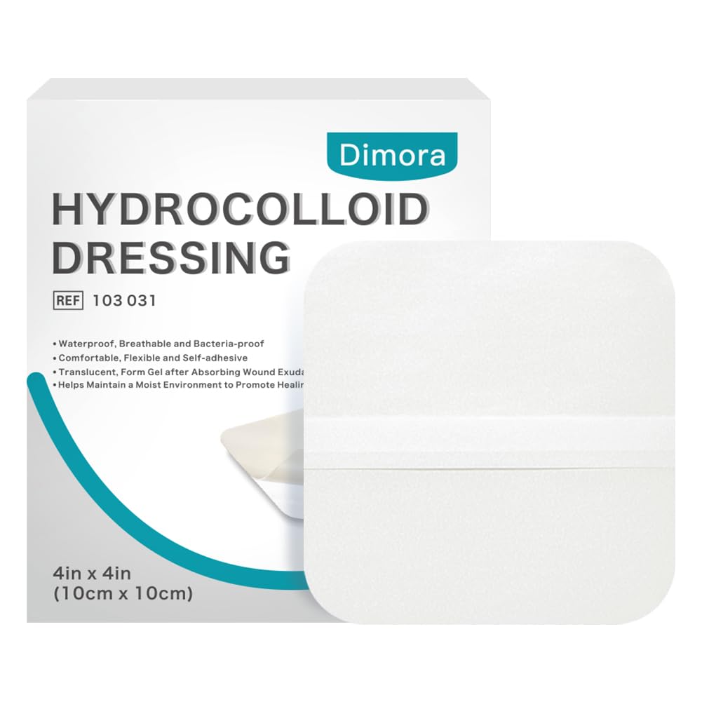 Dimora Hydrocolloid Wound Dressing, 10 Pack Ultra Thin 4" x 4" Large Patch Banda...