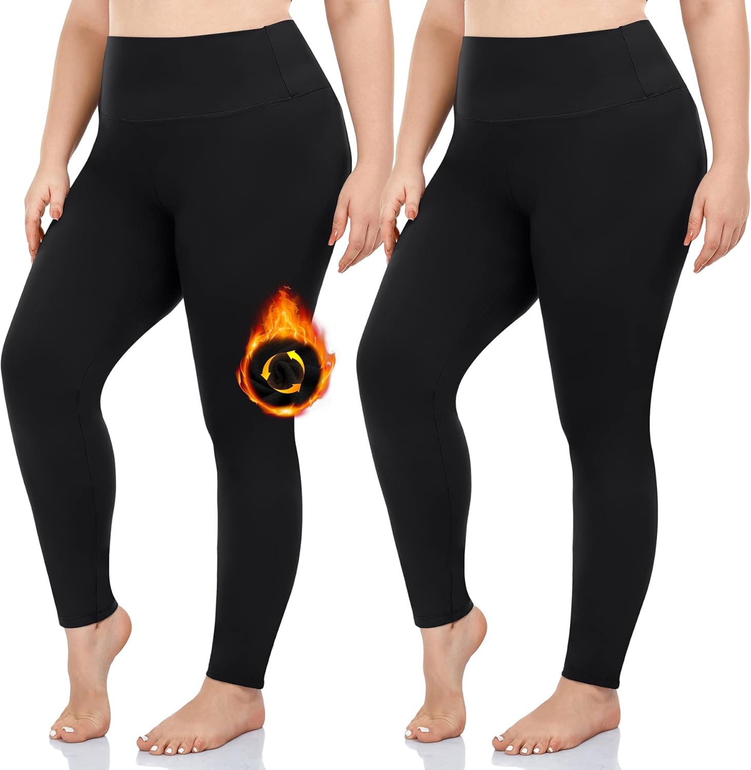 FULLSOFT 2 Pack Women's Plus Size Fleece Lined Leggings-Thermal High Waist Stret...