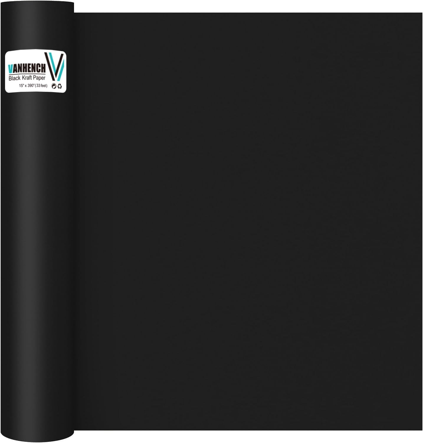 15" x 390" Black Wrapping Paper for Gifts, Craft Kraft Paper Black Construction...