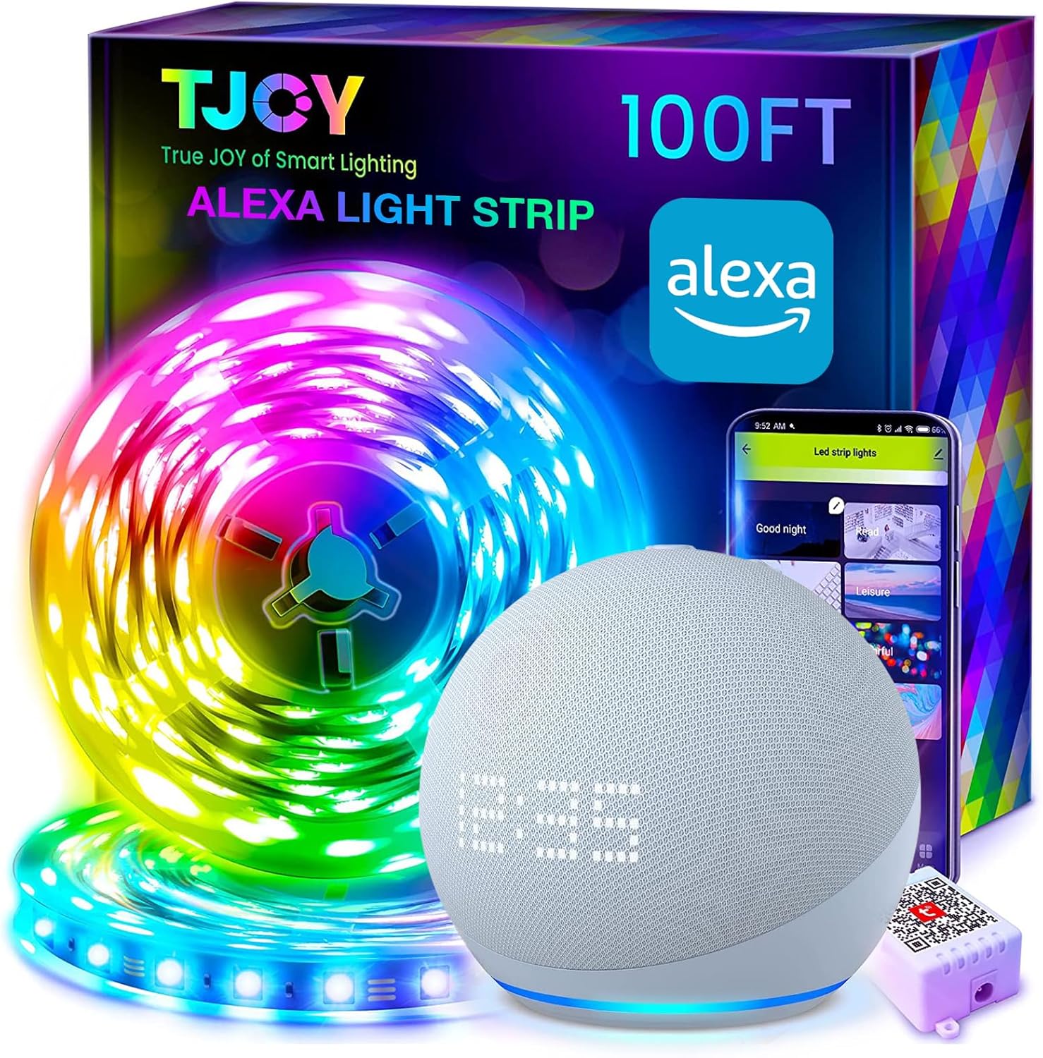 TJOY 100ft Smart Led Strip Lights for Bedroom, Work with Alexa, RGB Color Changi...