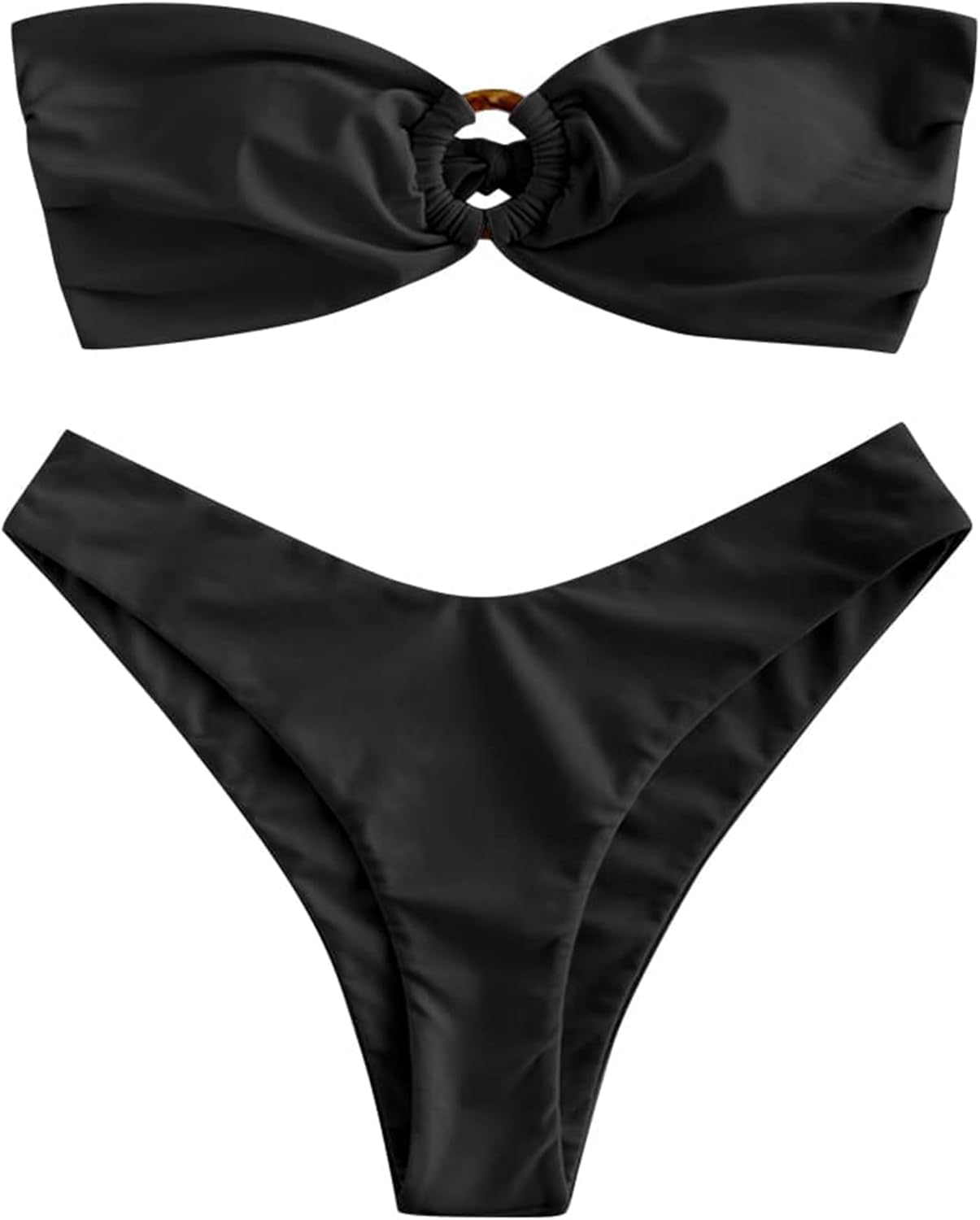ZAFUL Women's Bandeau Bikini O Ring Strapless Tie Back High Cut Two Piece Swimsu...