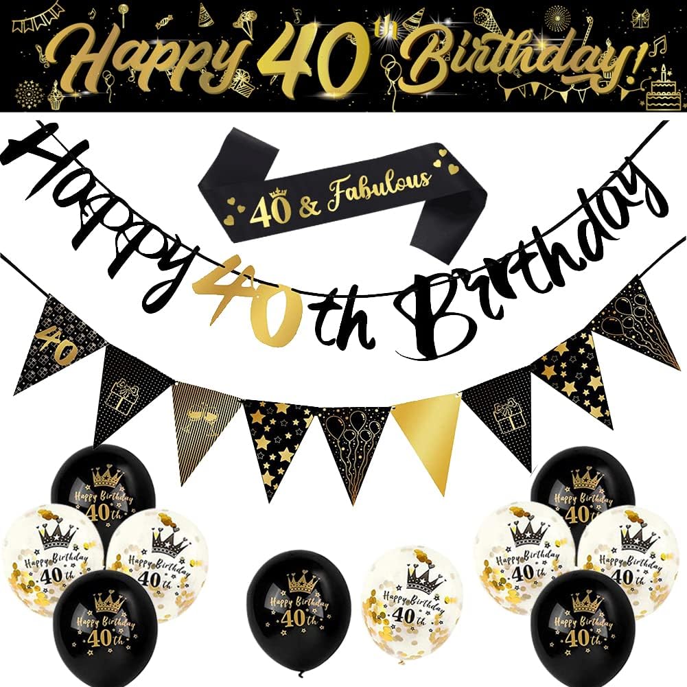 14 Pieces 40th Happy Birthday Decorations Kit, Birthday Party Decoration Includi...