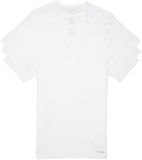 Calvin Klein Men's Cotton Classic 3-Pack Slim Undershirts Medium 3 White - Vneck