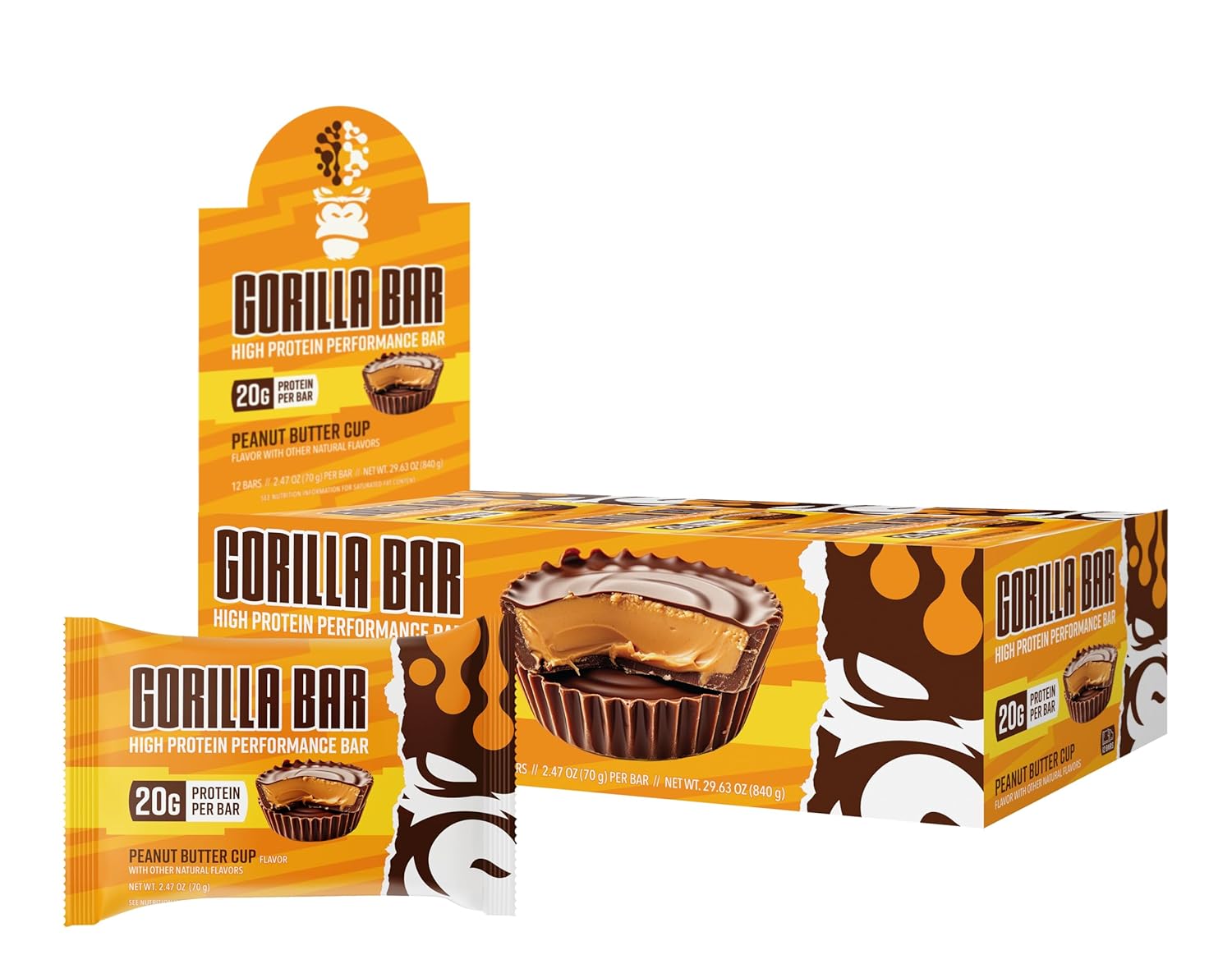 Gorilla Mind Protein Bars (Peanut Butter Cup) - 20g High-Performance Protein Bar...