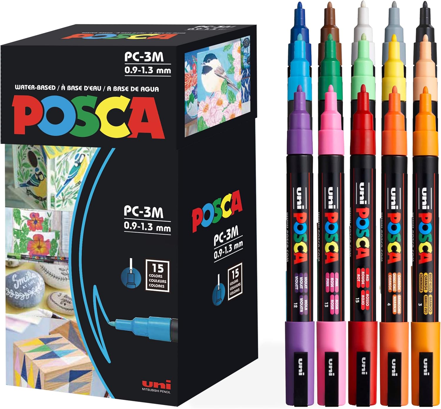 15 Posca Paint Markers, 3M Fine Posca Markers of Acrylic Paint Penswith Reversib...