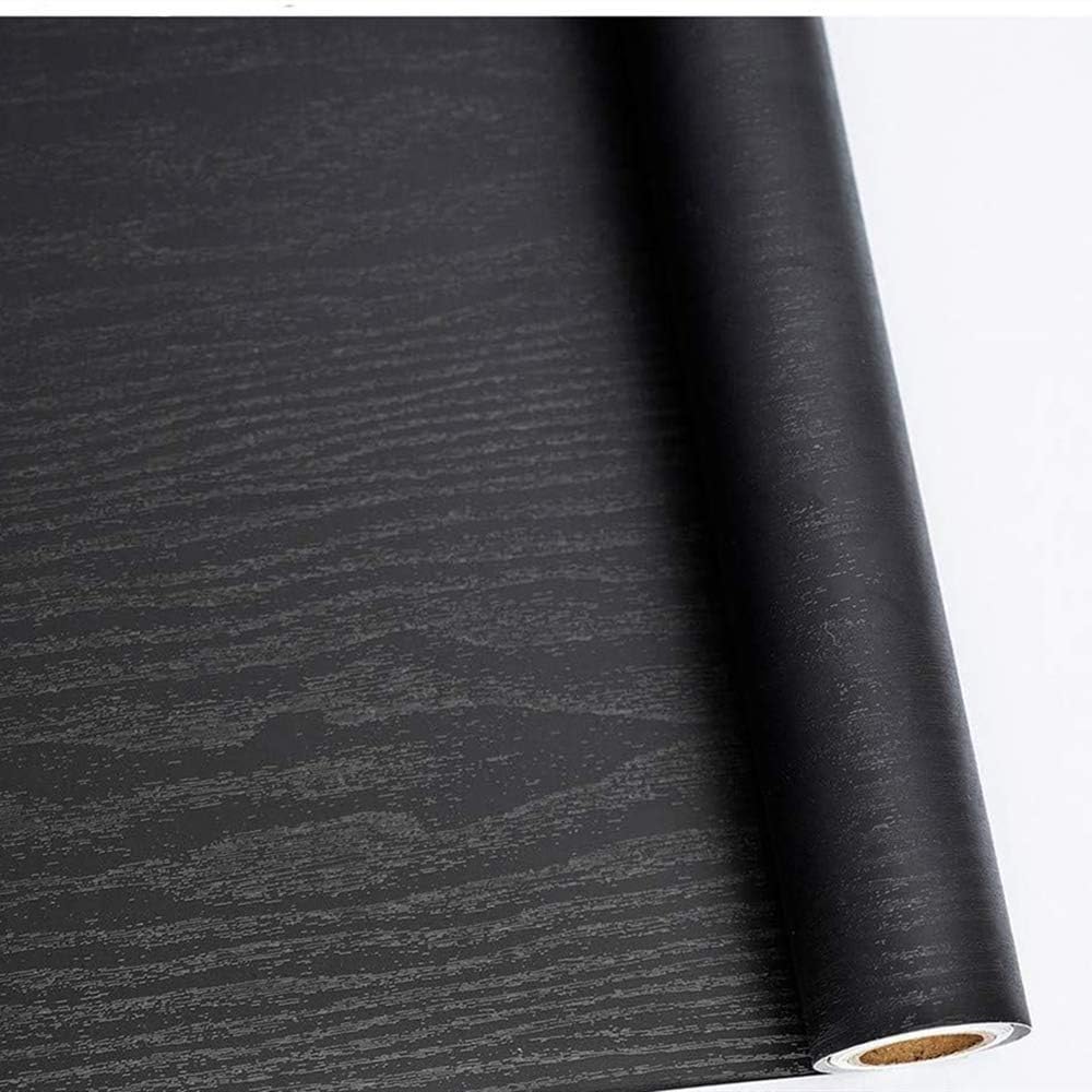 Abyssaly Black Vinyl Wrap Self Adhesive Wallpaper, Wood Effect Sticky Back Plast...