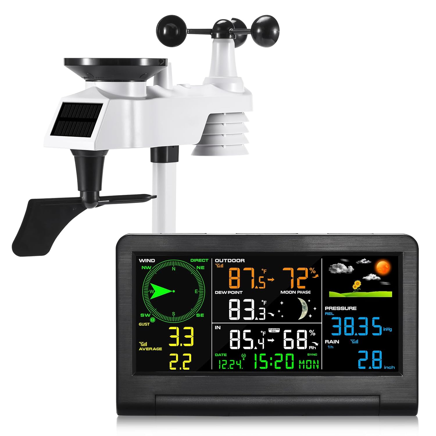 Weather Station Wireless Indoor Outdoor with 9-in-1 Sensor & LCD Display, Weathe...