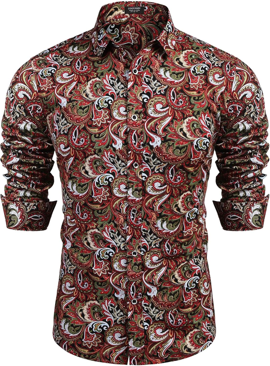 COOFANDY Men's Paisley Cotton Long Sleeve Shirt Floral Print Casual Retro Button...