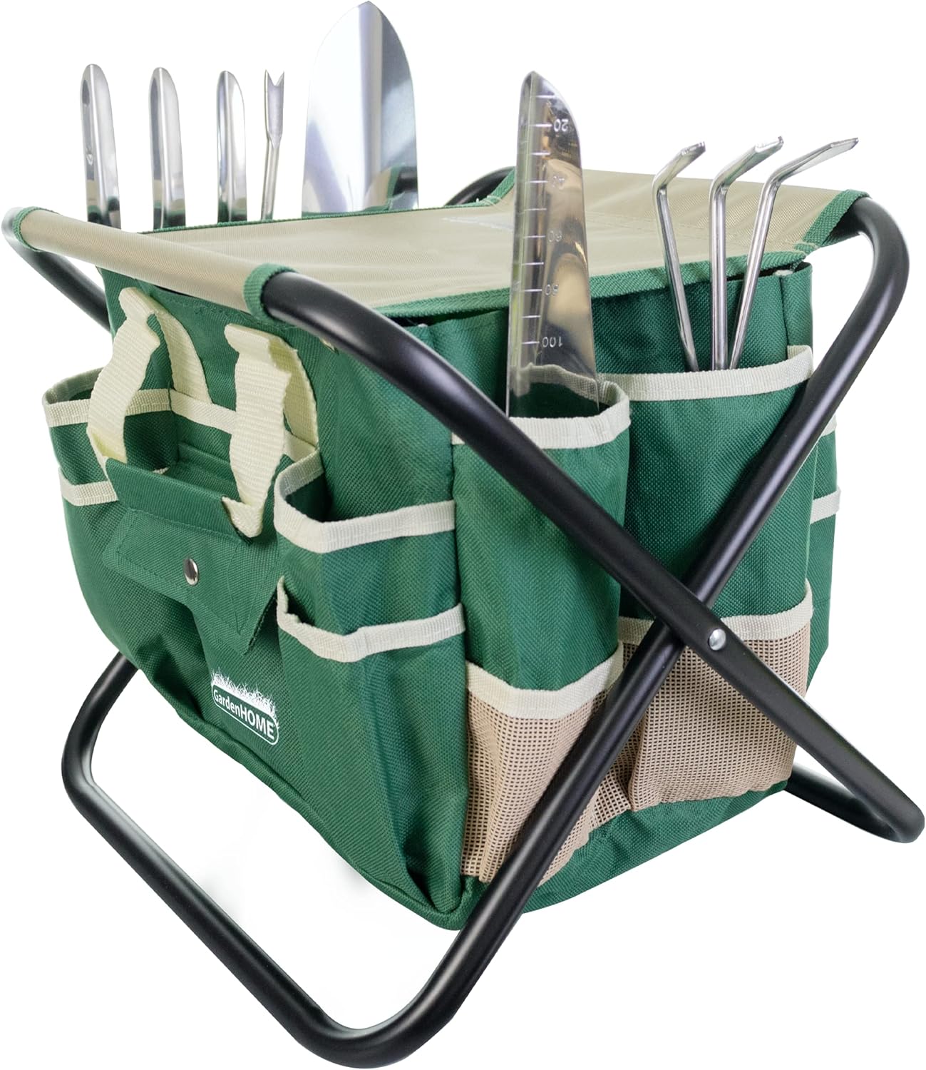 Garden Tool Set, Stainless Steel 7 Piece Tool Set, Heavy Duty Folding Stool, Det...