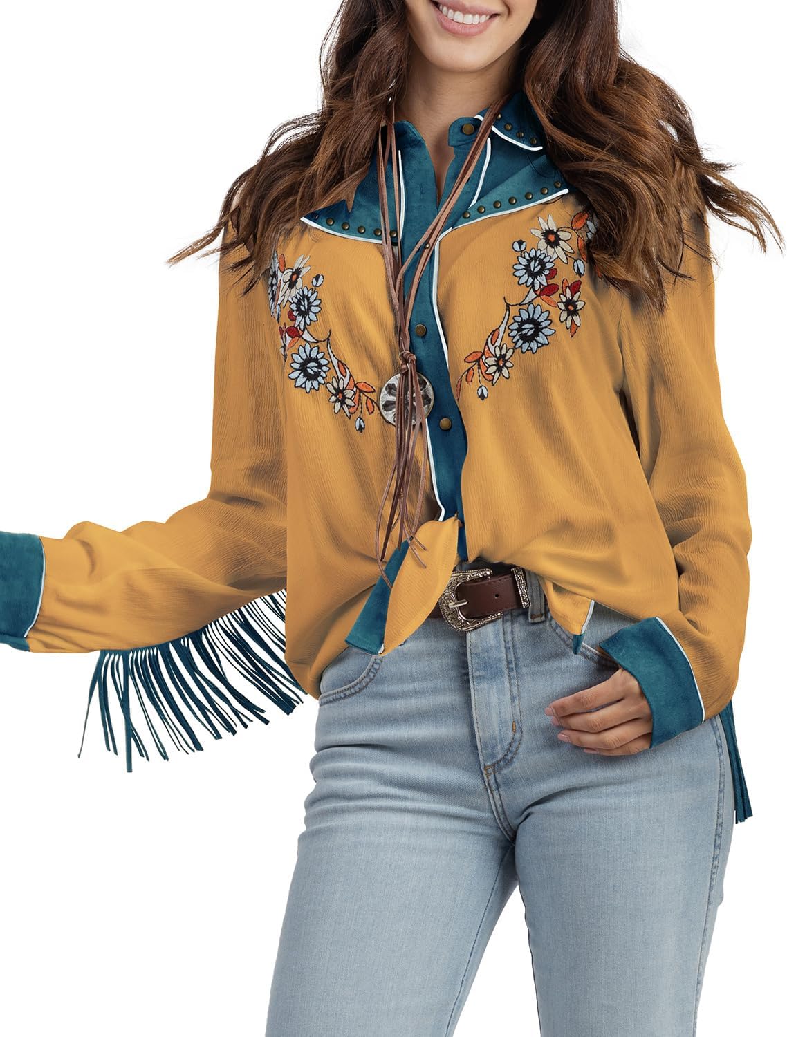 JOHN MOON Women's Embroidered Western Long Sleeve Buttons Down Shirts Collared R...