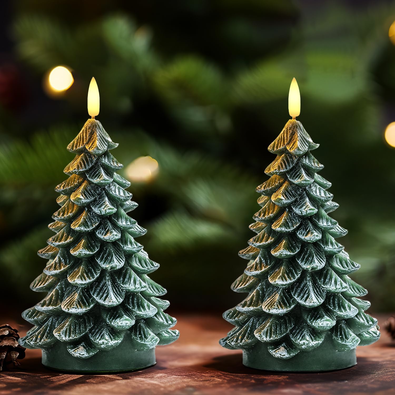 Homemory Christmas Tree Candles with 6 Hours Timer, 2 Pcs Waxy LED Flameless Can...