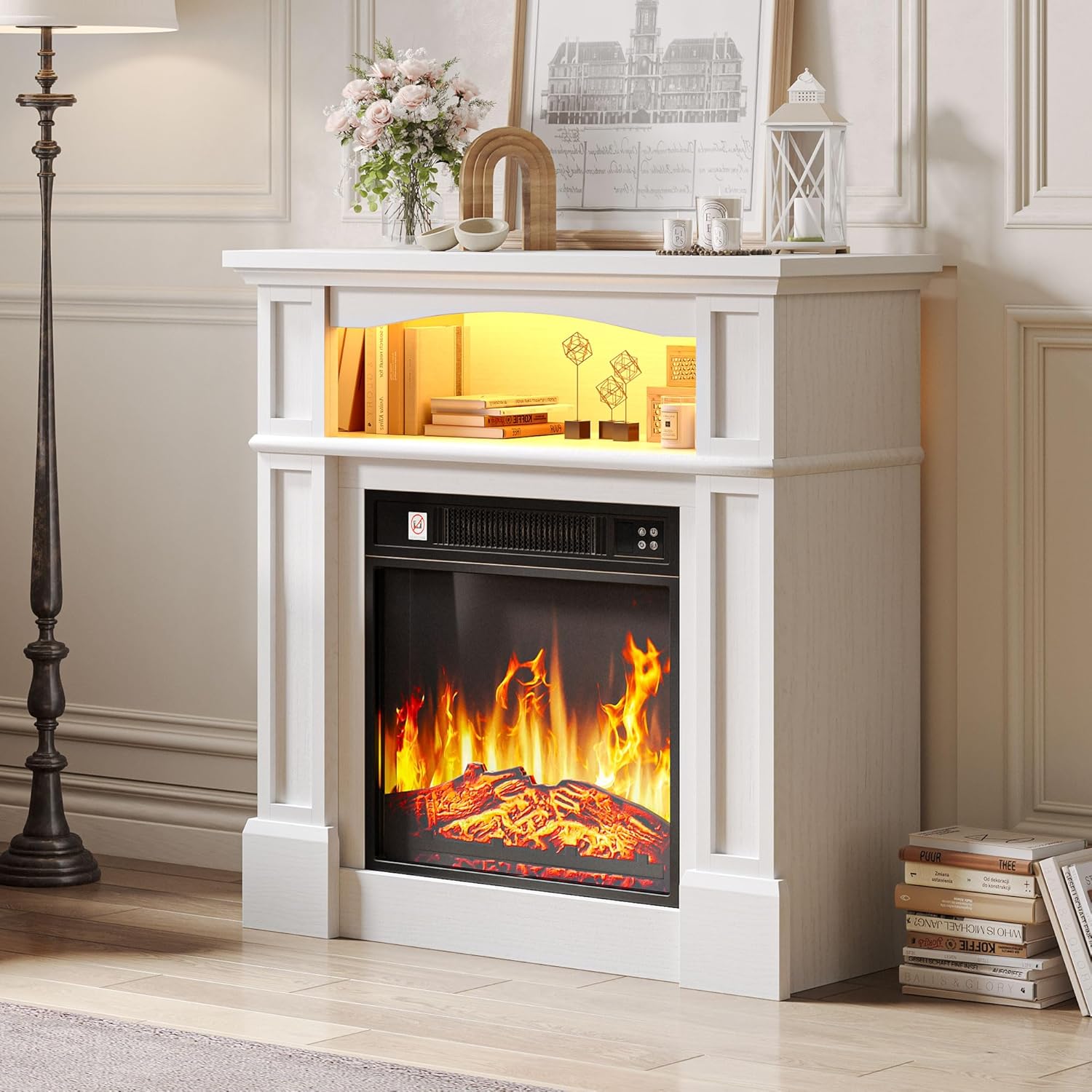 YITAHOME Electric Fireplace, White Electric Fire and Surround 18 inch Heating Mo...