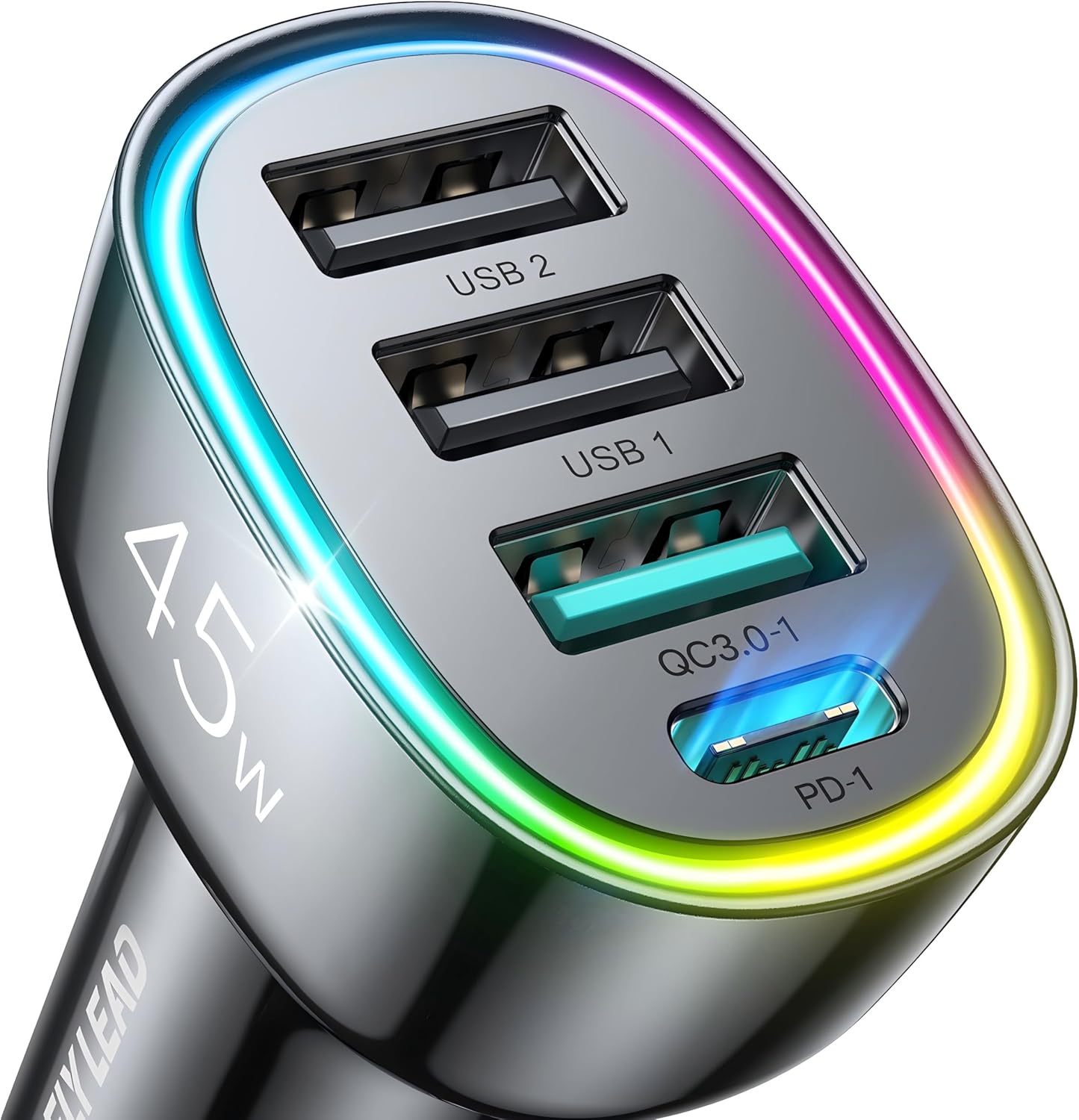 USB C Car Charger, 4 Ports 45W [ PD 30W&QC3.0] Super Fast Mini Car Charger Adapt...
