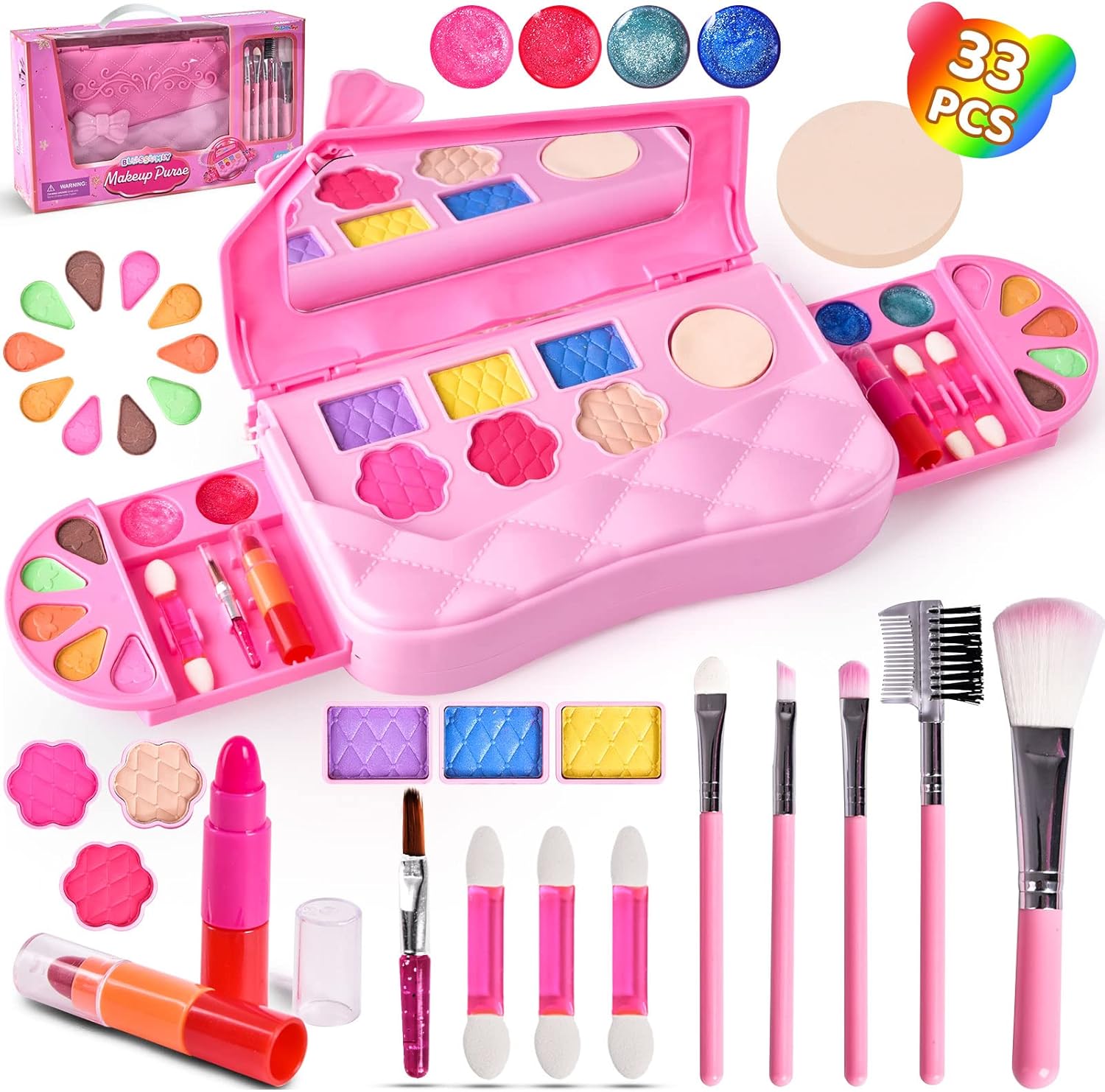 33Pcs Girl Toys Makeup Kit - Princess Dress Up for Girls Real Washable Makeup Se...