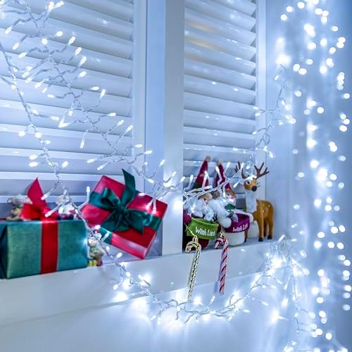 ZeMu Cluster Christmas Lights Outdoor, 9m 600LEDs Xmas Tree Fairy Lights Mains P...
