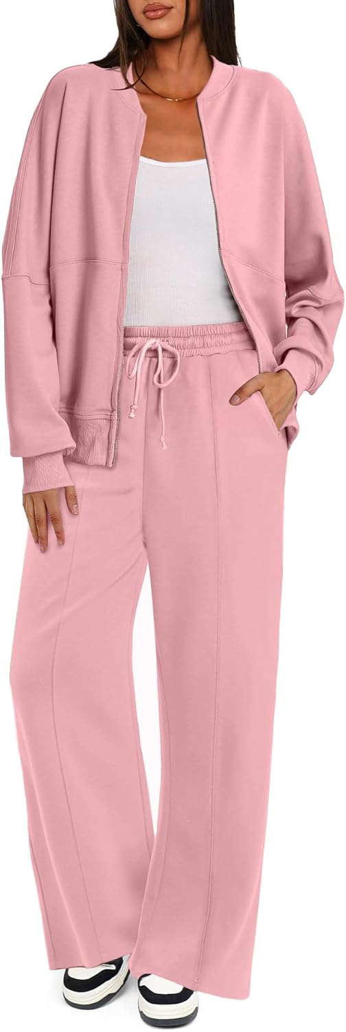 Bloggerlove Womens 2 Piece Outfits Lounge Set Long Sleeve Zip Up Sweatshirt Wide...