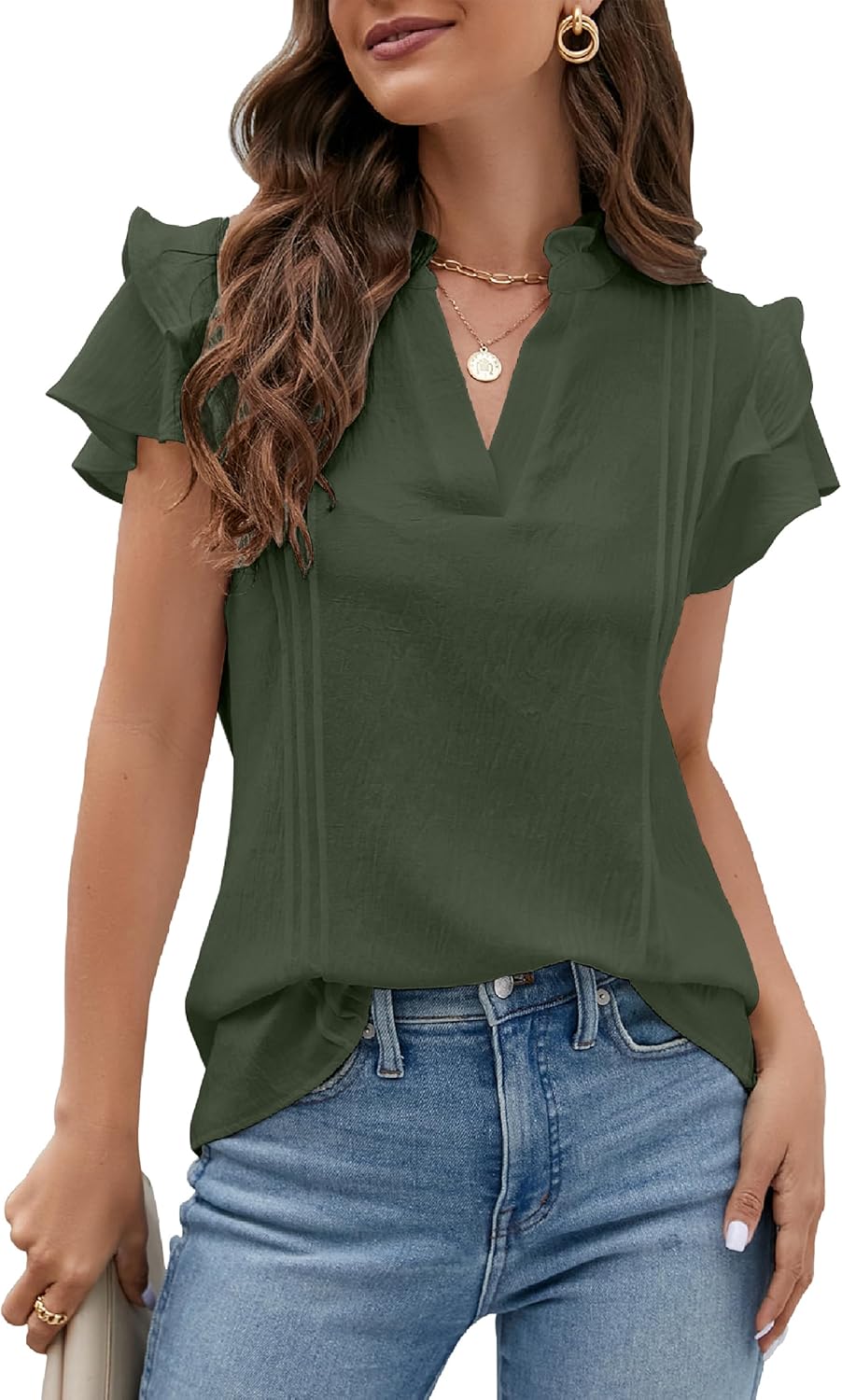 Blooming Jelly Womens Dressy Casual Tops Ruffle Short Sleeve V Neck Shirts Elega...