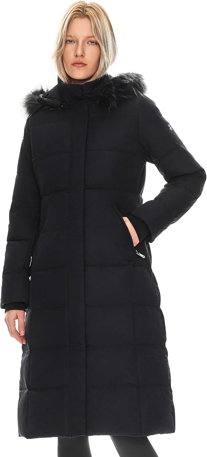 Orolay Women's Quilted Down Jacket Winter Long Coat Hooded Stand Collar Parka La...