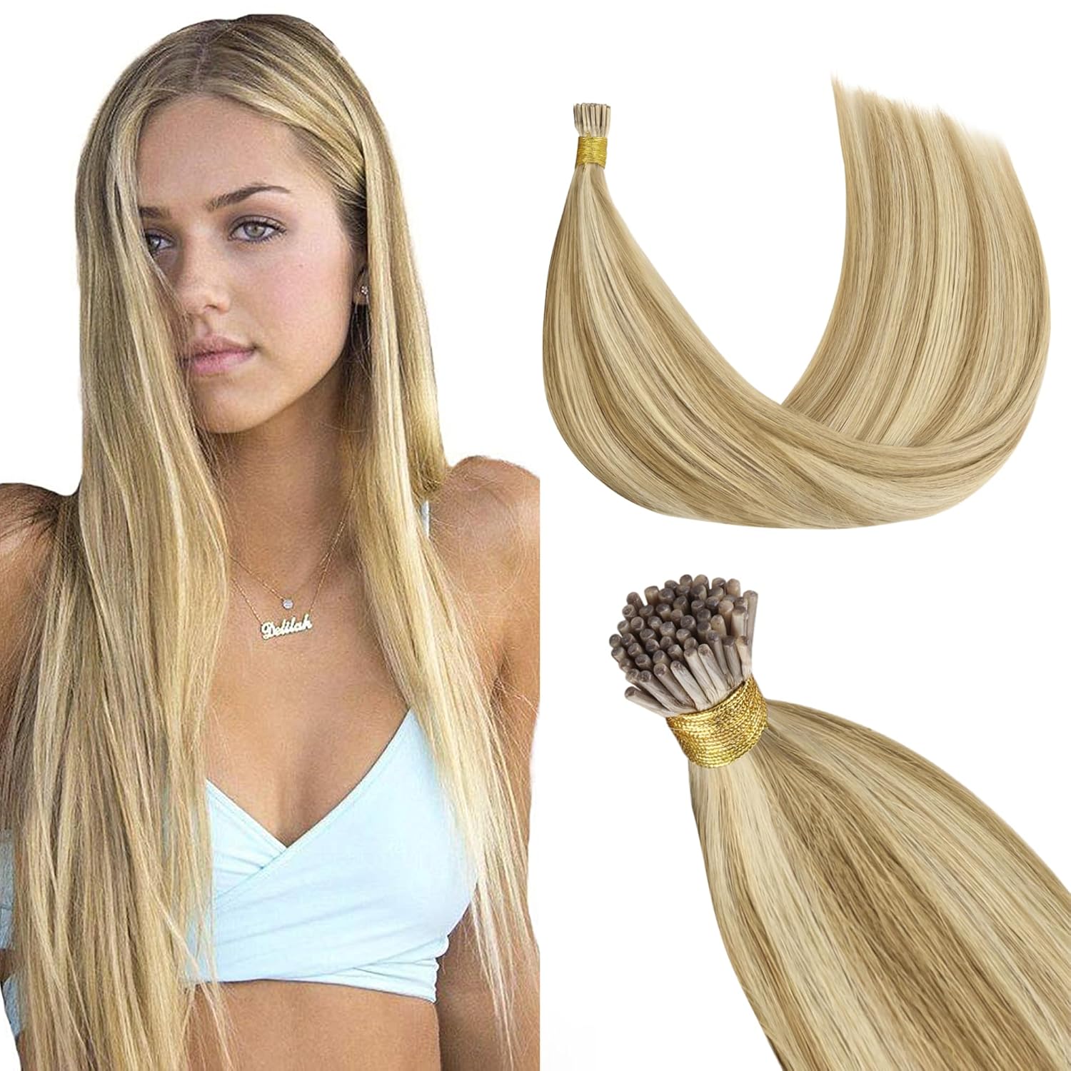 GOO GOO I Tip Hair Extensions Real Human Hair, 24inch 50g 50S, Cold Fusion I Tip...
