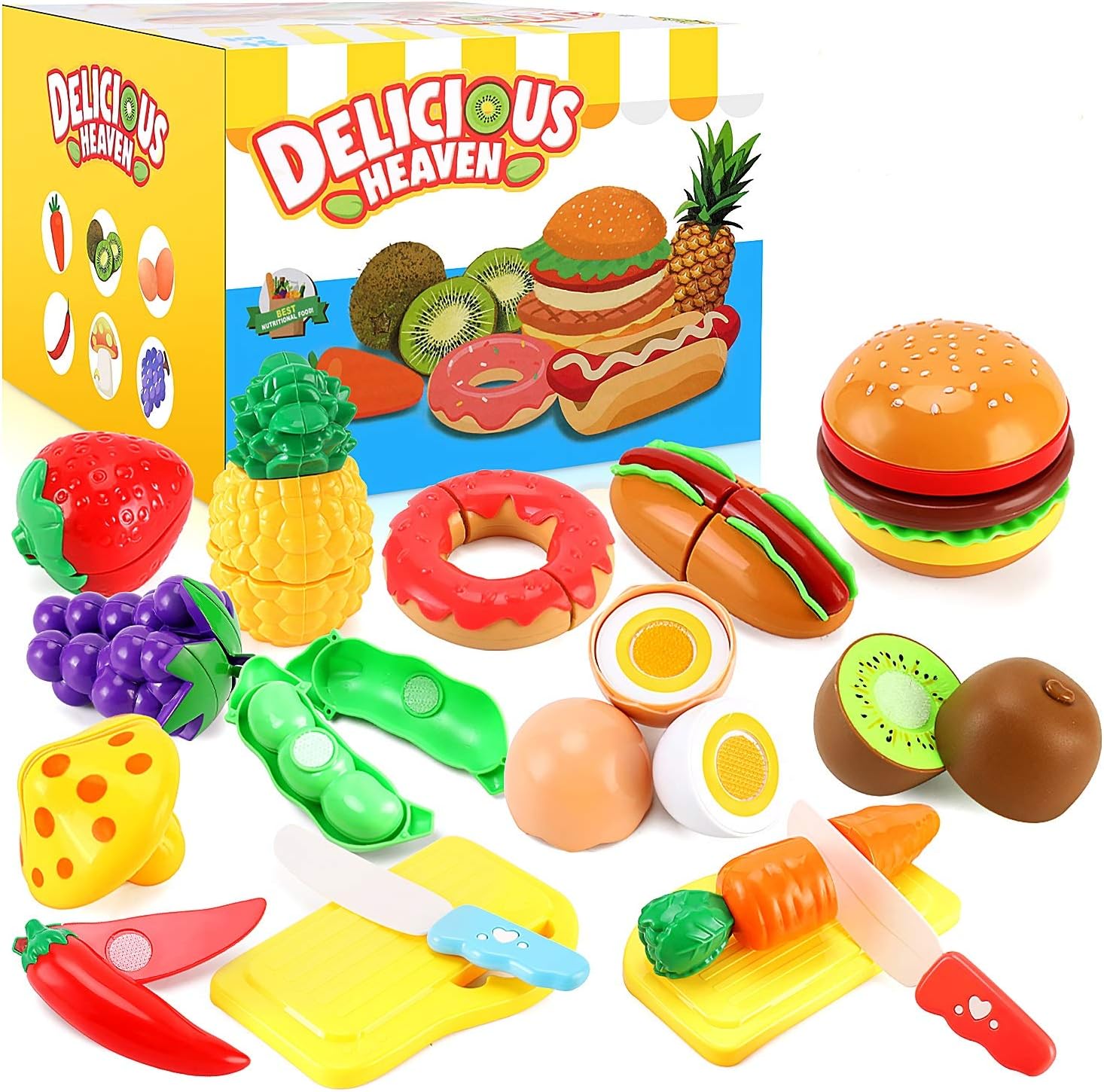 33pcs Cutting Pretend Play Food Toys for Kids Kitchen Set Playset Accessories BP...