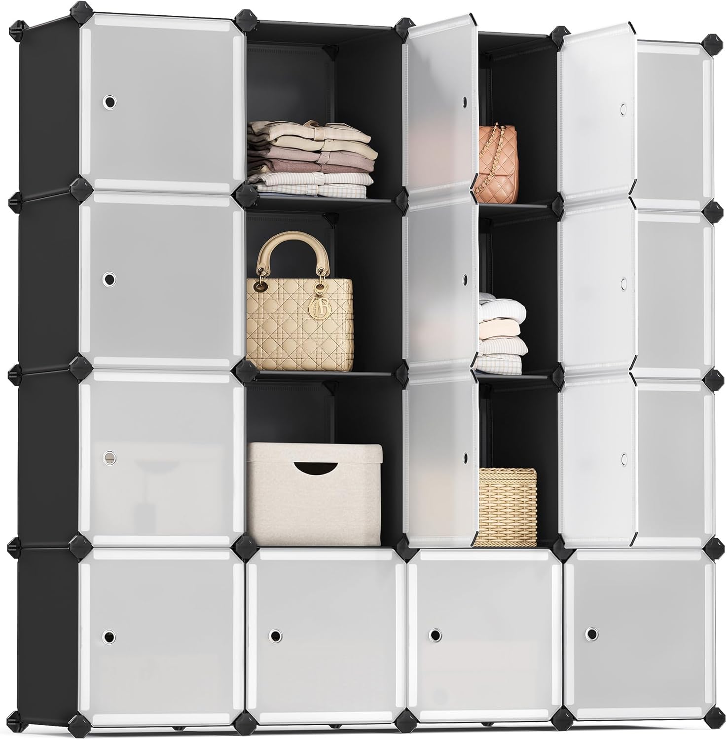 SONGMICS Cube Storage Organizer, Set of 16 Plastic Cubes, Closet Storage Shelves...