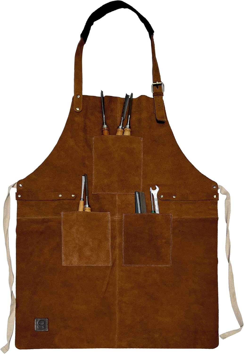 Rustic Town Full Grain Leather Grill Work Apron with Tool Pockets ~ Adjustable u...