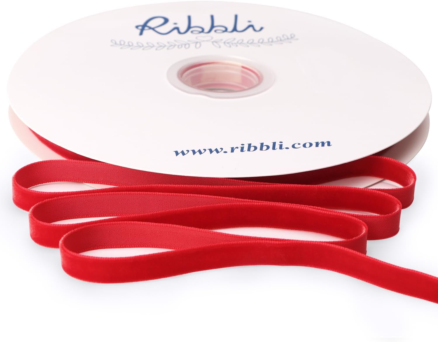 Ribbli Red Velvet Ribbon 3/8 Inches Continuous 25 Yard Spool Red Christmas Ribbo...