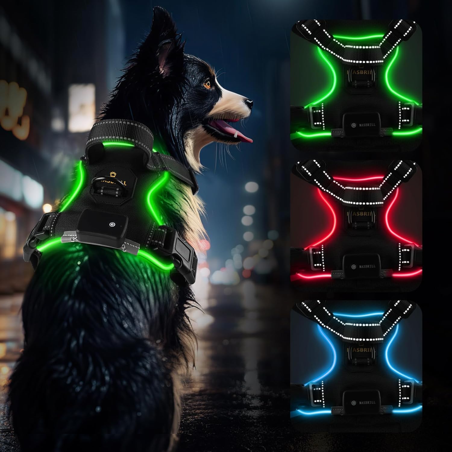 MASBRILL Light Up Dog Harness - Led No Pull Dog Harness Rechargeable Lighted Dog...