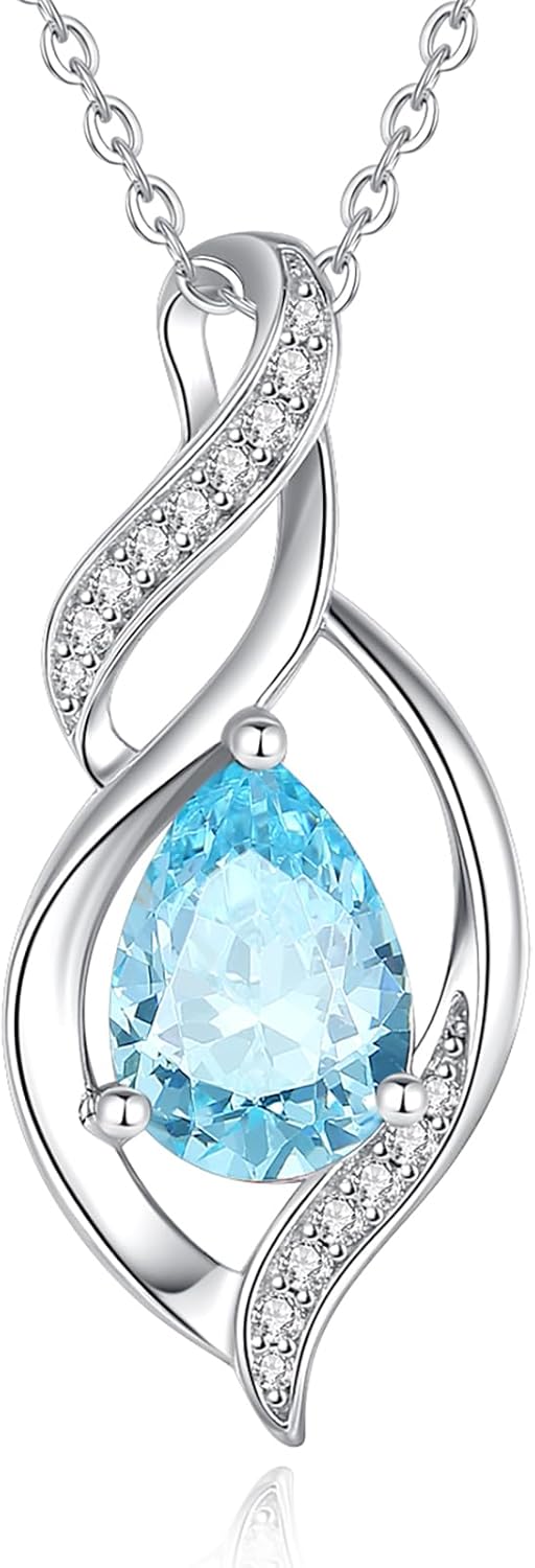 FANCIME Birthstone Necklace for Women Teardrop Necklace S925 Sterling Silver Inf...